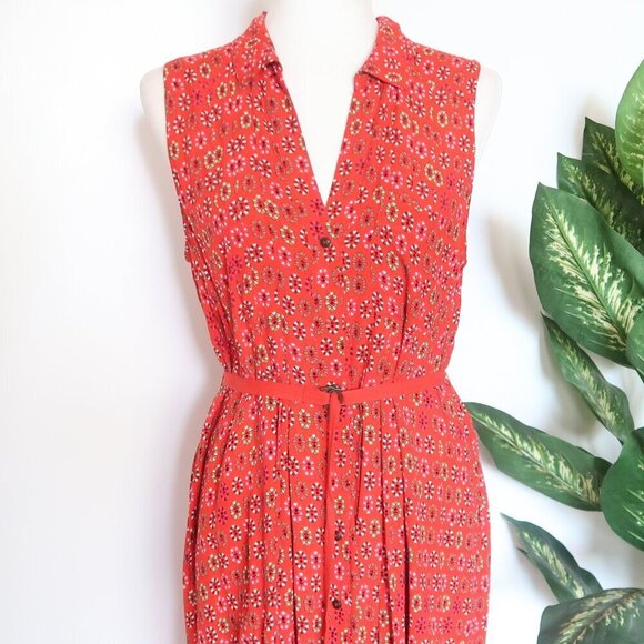 Anthropologie Maeve Vicki Red Sleeveless Button-down Shirt Dress Red Geometric 9 - Picture 11 of 16